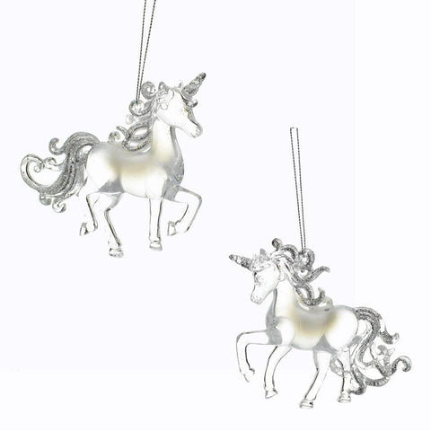Clear Glitter Unicorn Ornaments, 4-Inch, 2-Piece