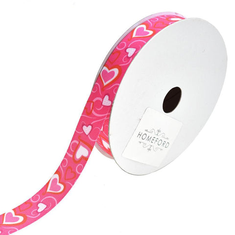 Hearts and Swirls Satin Ribbon, Hot Pink, 5/8-Inch, 10-Yard