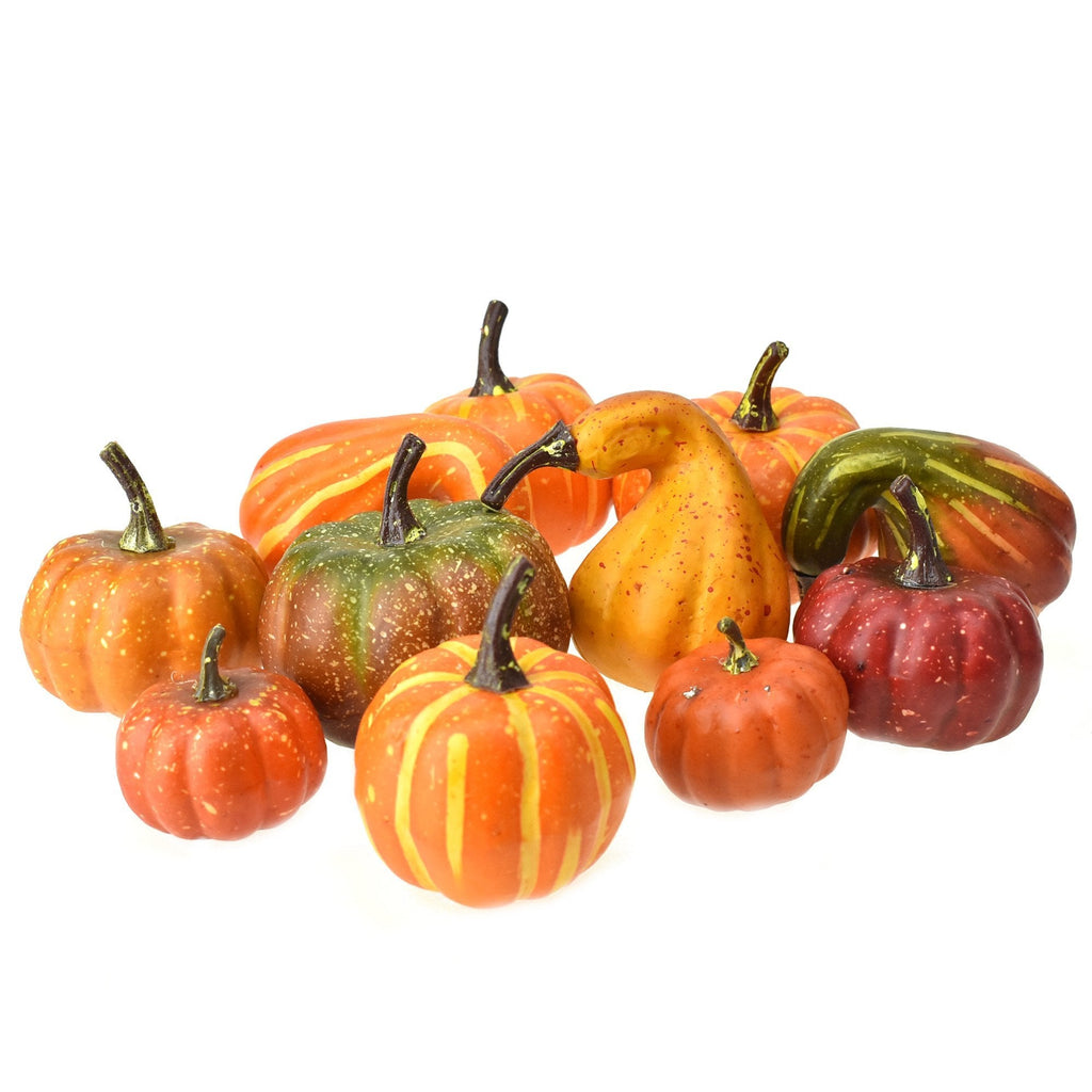 Artificial Pumpkin and Gourd Fall Decor, Assorted, 11-Piece