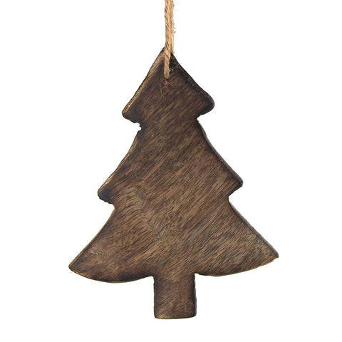 Christmas Tree Wooden Ornament, Brown, 4-1/2-Inch