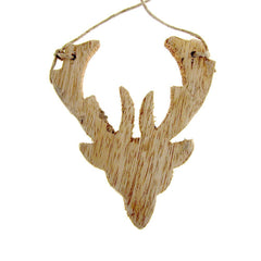 Hanging Distressed Reindeer Head Wooden Christmas Ornament, 3-3/4-Inch