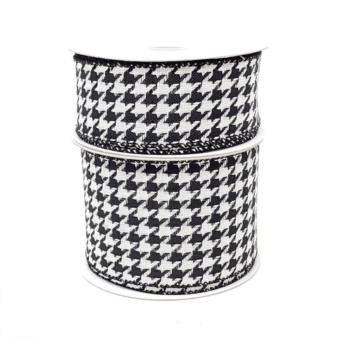 Christmas Houndstooth Woven Wired Ribbon, Black/White, 10-Yard