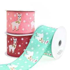 Holiday Alpaca and Snowflake Wired Ribbon, 2-1/2-Inch, 10-Yard