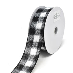 Christmas Brushed Square Plaid Wired Ribbon, 10-yard