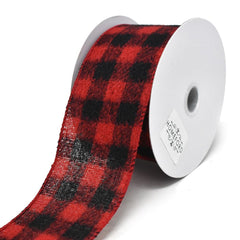 Christmas Brushed Square Plaid Wired Ribbon, 10-yard