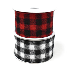 Christmas Brushed Square Plaid Wired Ribbon, 10-yard