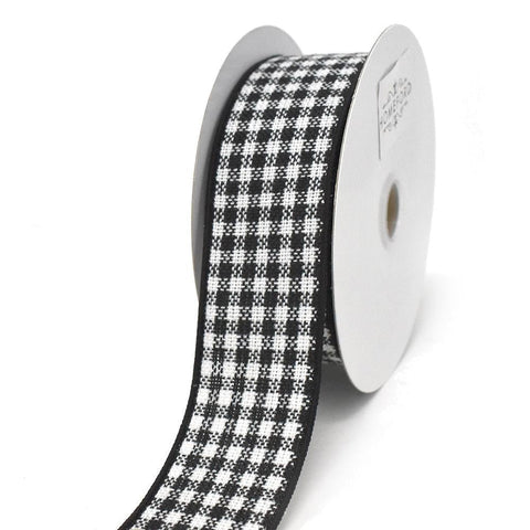Black and White Woven Checkered Wired Ribbon, 10-yard