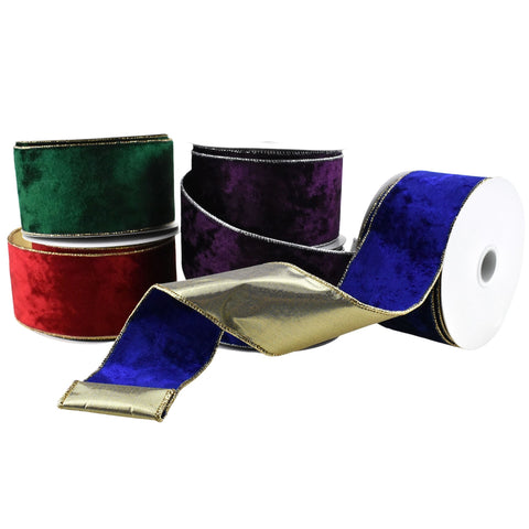 Christmas Velvet and Gold Back Wired Ribbon, 2-1/2-Inch 10-Yard