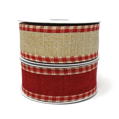 Checkered Edge Linen Wired Edge Christmas Ribbon, 1-1/2-Inch, 10-Yard