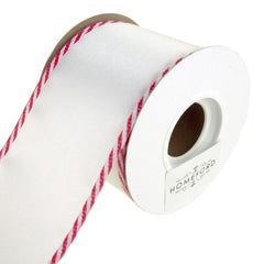 Satin Wired Edge Ribbon with Candy Cane Trim, 10 Yards