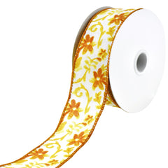 Watercolor Flower Branches Wired Ribbon, 1-1/2-Inch, 10-Yard