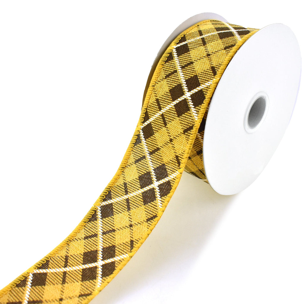 Plaid Printed Wired Ribbon, Sunflower Yellow, 1-1/2-Inch, 10-Yard