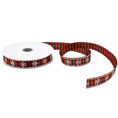 Christmas Buffalo Plaid Snowflakes Ribbon, 5/8-inch, 10-yard