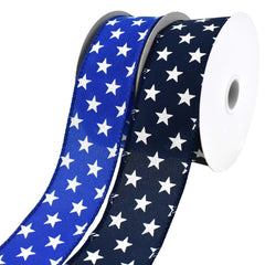 Patriotic Stars Satin Wired Ribbon, 1-1/2-Inch, 10-Yard