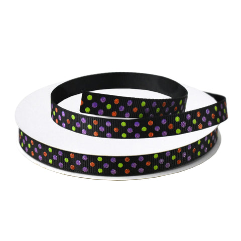 Halloween Polka Dots Grosgrain Ribbon, 3/8-inch, 10-yard