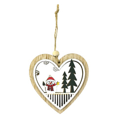 Santa and Snowmen Wooden Heart Cut-Out Christmas Ornaments, 3-1/2-Inch, 2-Piece