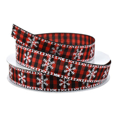 Christmas Buffalo Plaid Snowflakes Ribbon, 5/8-inch, 10-yard