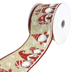 Snowy Day Christmas Gnomes Wired Ribbon, 2-1/2-Inch, 10-Yard