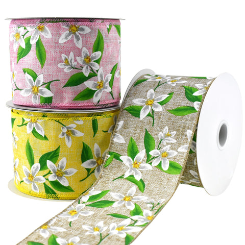 Spring Lilies Faux Linen Wired Ribbon, 2-1/2-Inch, 10-Yard
