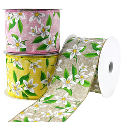 Spring Lilies Faux Linen Wired Ribbon, 2-1/2-Inch, 10-Yard
