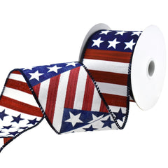 Painted Stars and Stripes Satin Wired Ribbon, 2-1/2-inch, 10-yard