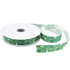 Summer Tropical Fern Leaves Satin Ribbon, 5/8-inch, 10-yard