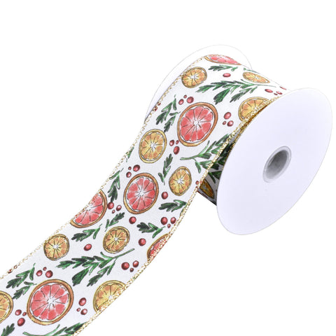 Citrus and Berries White Wired Ribbon, 2-1/2-Inch, 10-Yard