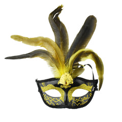 Fancy Feather Masquerade Mask, 7-Inch x 3-1/4-Inch