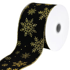 Christmas Velvet Glittered Snowflakes Wired Ribbon, 10-yard