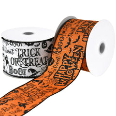 Happy Halloween Glittered Satin Wired Ribbon, 2-1/2-inch, 10-yard