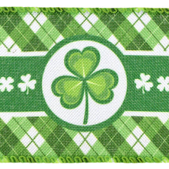 St. Patrick's Day Shamrock Plaid Wired Ribbon, 2-1/2-inch, 10-yard