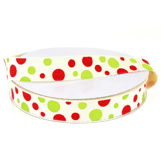 Polka Dot Print Cotton Twill Ribbon, 7/8-inch, 25-yard