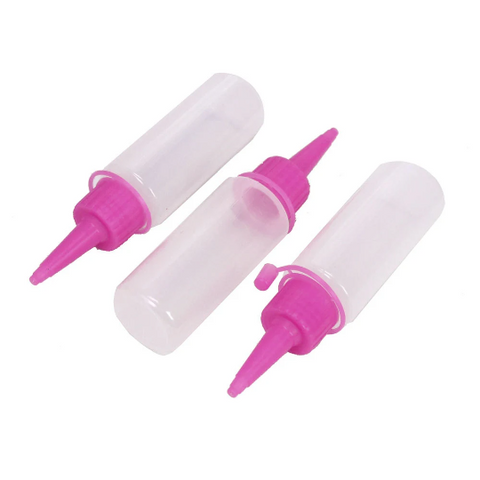 Clear Squeeze Applicator Plastic Bottle with Fuchsia Lid, 3-inch, 3-piece