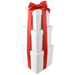 Nested Square Gift Boxes, White, 5-inch, 6-inch, 7-inch, 3-piece, 1.5-inch Satin Ribbon