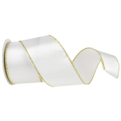 Classic Satin Metallic Edge Wired Ribbon, 2-1/2-Inch, 10-Yard - White/Gold