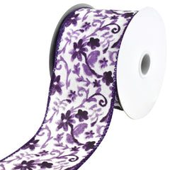 Watercolor Flower Branches Wired Ribbon, 2-1/2-Inch, 10-Yard