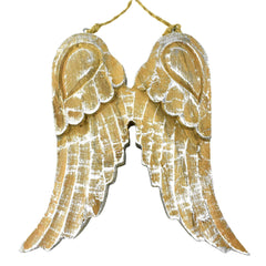 Wooden Angel Wings Metallic Edge Christmas Ornament, 7-1/2-Inch - Silver