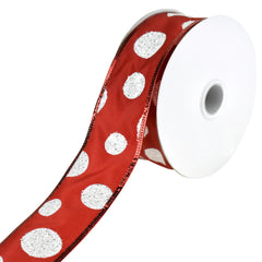 Glittered Jumbo Polka Dots Satin Wired Ribbon, 1-1/2-Inch, 10-Yard