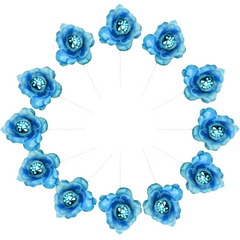 Single Satin Rose Beaded Flowers, 12-Count - Turquoise