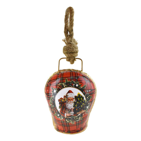 Christmas Santa and Presents Plaid Cowbell Ornament, 4-1/2-Inch