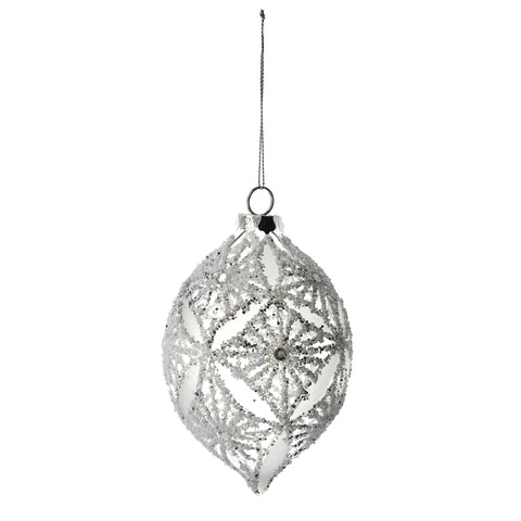 Clear Glass Frosted Teardrop Christmas Ornament, 5-Inch