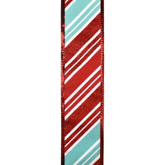 Christmas Glitter Candy Cane Stripes Wired Ribbon, 1-1/2-inch, 10-yard, Aqua/Red