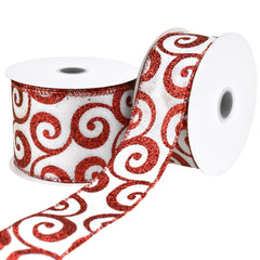 Christmas Glitter Swirls Satin Wired Ribbon, 10-yard