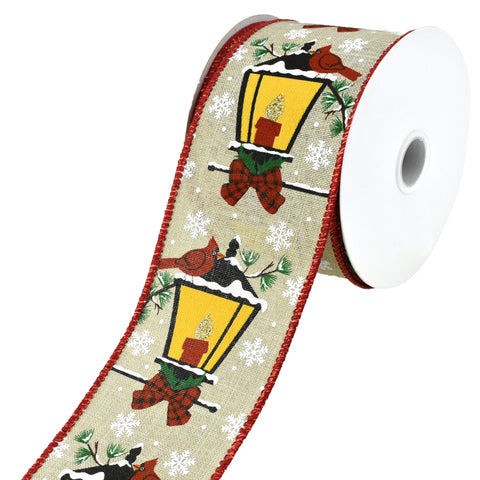 Christmas Cardinals and Lamps Wired Ribbon, 2-1/2-Inch, 10-Yard