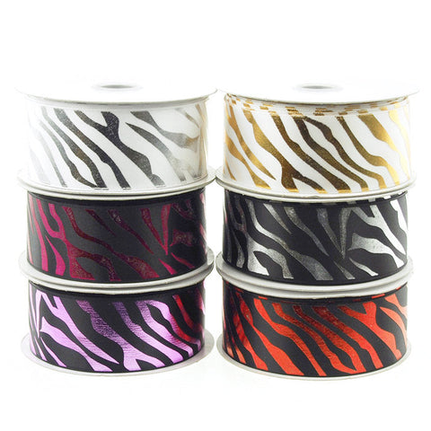 Zebra Stripe Metallic Satin Ribbon, 1-1/2-inch, 10-yard