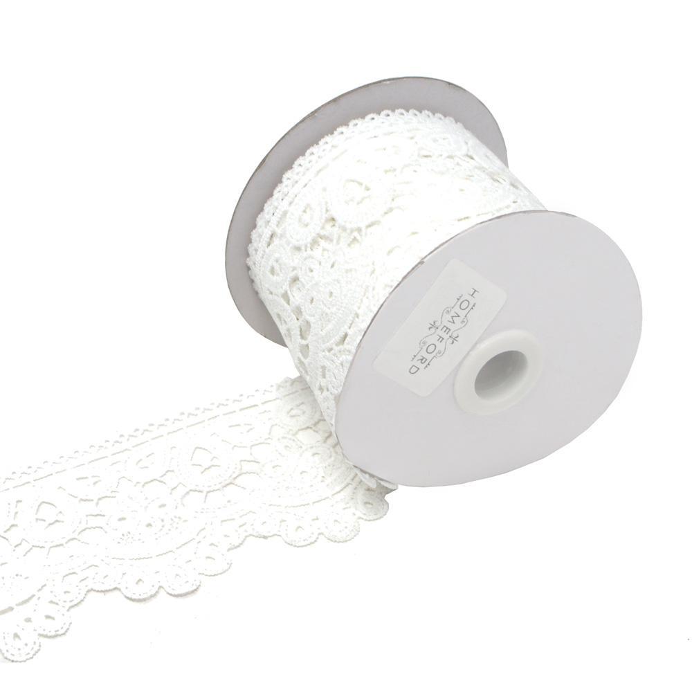 Victorian Lace Trim Ribbon, White, 3-Inch, 5-Yard