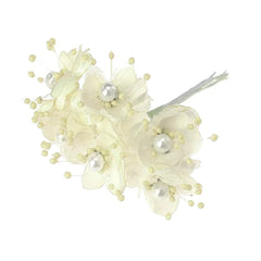 Satin Pearl Flowers Branch, 1-1/2-Inch, 12-Piece